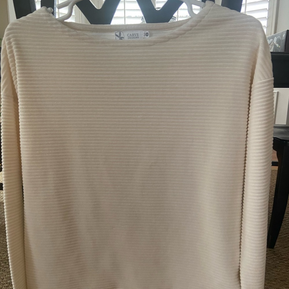 Cream Ribbed Long Sleeve Top